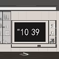 Modern White TV Stand with Glass Door Storage and TV in Living Room Interior