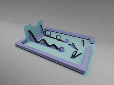 3D Tray Model With Purple Blue Geometric Shapes And Curved Elements 3d model