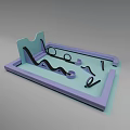 3D Tray Model With Purple Blue Geometric Shapes And Curved Elements