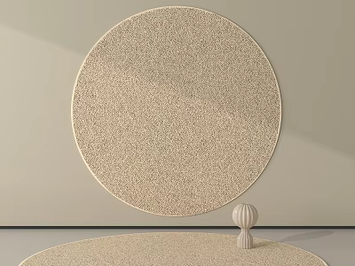 Beige Round Carpet With Woven Texture In Modern Interior Space And Small Decorative Object 3d model