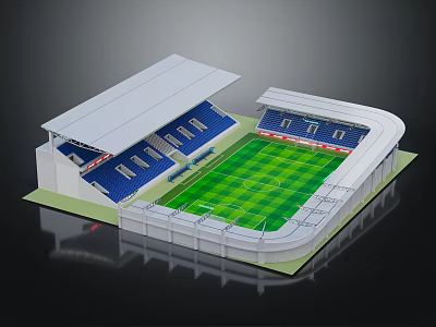 Modern Football Stadium With White Roof Blue Seats And Green Pitch 3d model