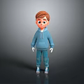 Cartoon Boy Character Wearing Blue Hoodie Brown Hair And White Gloves Standing