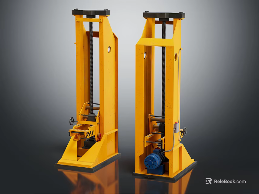 Dual Yellow Vertical Mechanical Structures With Base And Blue Motor Component 3d model
