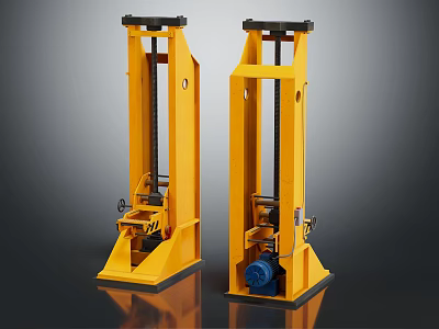 Dual Yellow Vertical Mechanical Structures With Base And Blue Motor Component 3d model