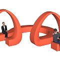 Orange Curved Landscape Seating in Outdoor Park With Green Trees And Natural Surroundings