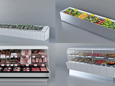 Open Display Refrigerators and Freezers for Neatly Arranged Vegetables Fruits and Meat 3d model