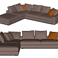 Stylish Modern Brown Leather L-shaped Sectional Sofa With Orange Throw Pillows 3d model