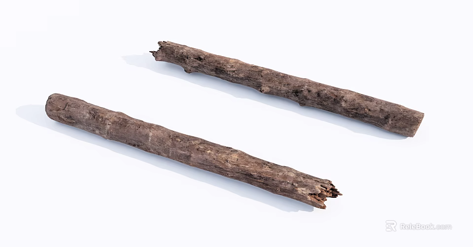 Natural Wood Log Branches With Rustic Texture On White Background 3d model