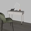 White Dressing Table Interior With Stylish Mirror Green Chair And Cosmetics Items 3d model