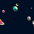 Happy Cartoon Astronaut With Red Flag Exploring Space With Colorful Planets Moon Stars