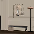 Entryway Wall With Hooks Holding Hat Coat Umbrella And Bag Alongside Bench And Floor Lamp
