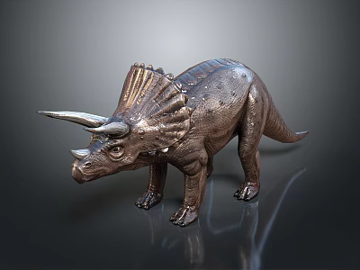 Detailed Bronze Triceratops Model With Horns Frill And Textured Skin Standing 3d model