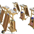Wooden Portable Art Easels With Scrolls Blue Components And Wheels Design