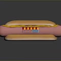 Delicious Hot Dog With Soft Bun Pink Sausage Yellow Sauce And Striped Topping