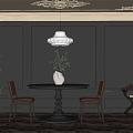 Mid-ancient style dining table and chair floral art 3d model