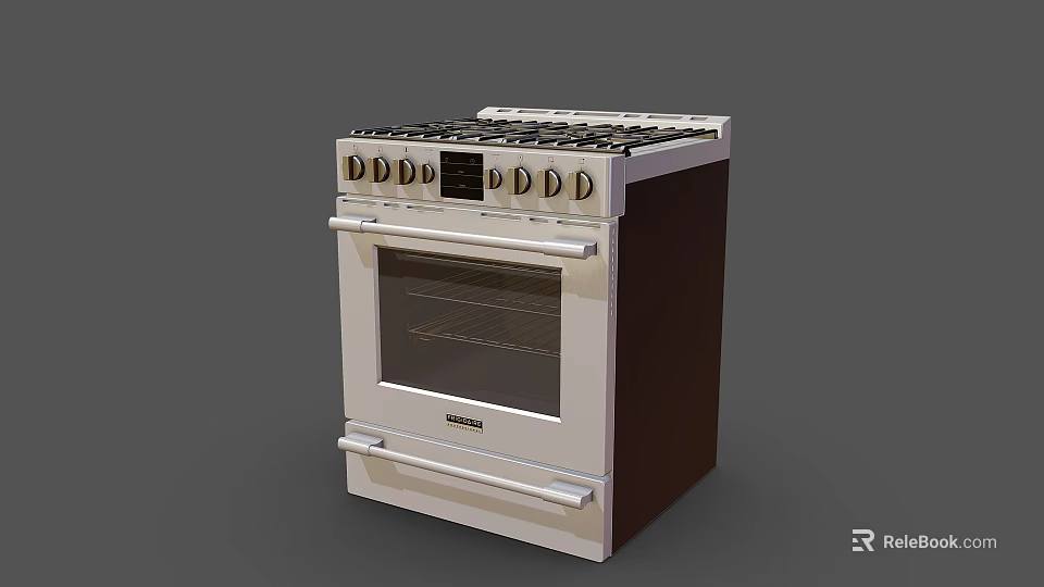 Stainless Steel Gas Range Oven With Glass Door Multiple Burners And Control Knobs For Kitchen 3d model