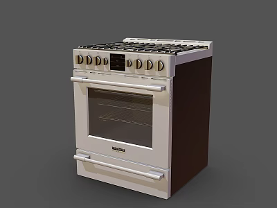 Stainless Steel Gas Range Oven With Glass Door Multiple Burners And Control Knobs For Kitchen 3d model
