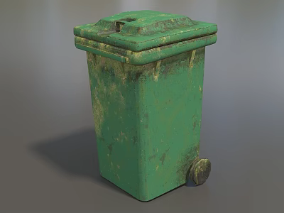 Public Facility Green Trash Bin With Wheel And Top Opening Design 3d model