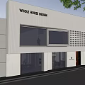 Modern Whole House Design Storefront with Glass Windows Perforated Panels and Exterior Entrance