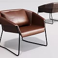 Comfortable Brown Leather Leisure Chair With Black Metal Frame Modern Design