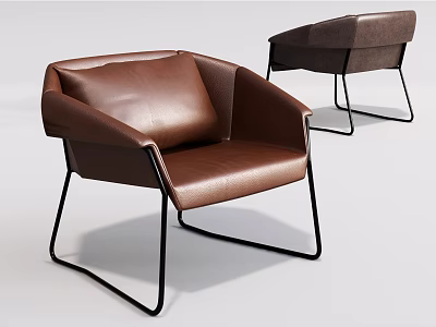 Comfortable Brown Leather Leisure Chair With Black Metal Frame Modern Design 3d model
