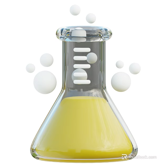 Laboratory Industrial Equipment With Erlenmeyer Flask Yellow Liquid And Bubbles 3d model 