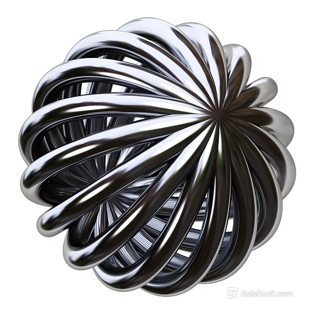 Industrial Equipment With Intricate Spiral Spherical Structure And Shiny Metal Strips 3d model 
