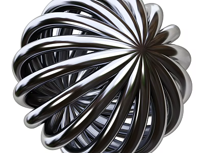 Industrial Equipment With Intricate Spiral Spherical Structure And Shiny Metal Strips 3d model