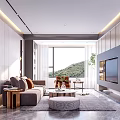 Modern Dining and Living Room Interior With Pendant Light Clock Plant and Leather Chair