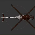Red And White Weathered Helicopter With Rotors On Smooth Surface Reflection