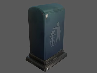 Blue Garbage Bin With Person Disposal Icon And Stable Base Structure 3d model