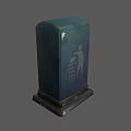 Blue Garbage Bin With Person Disposal Icon And Stable Base Structure
