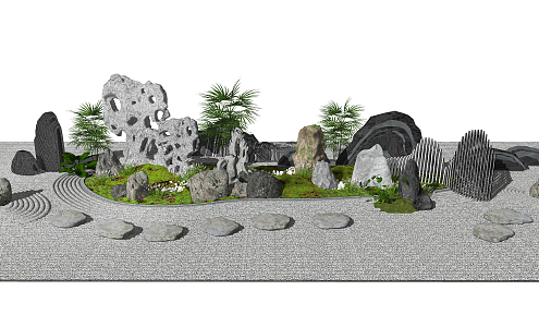 New Chinese style landscape sketch rockery stone dry landscape 3d model