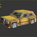 Yellow Pixel Art Car 3D Rendering With Retro Style And Reflective Surface