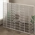 Modern Interior Room Divider With White Metal Frame And Geometric Patterns