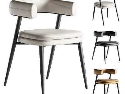 Modern Stylish Upholstered Dining Chair With Padded Seat And Sleek Metal Legs In Various Colors 3d model