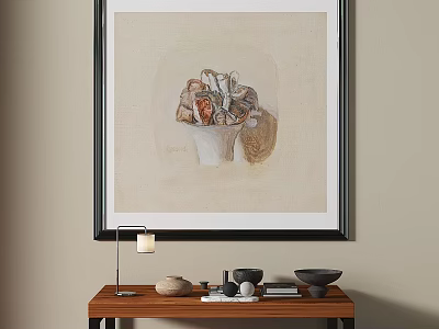 Modern Abstract Painting In Neutral Tones With Textured Forms And Black Frame Design 3d model