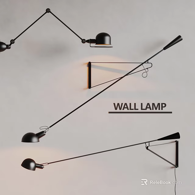 Modern Black Long Arm Wall Lamp With Adjustable Design And Soft Lighting Effect 3d model 