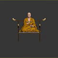 Game Movie Monk Character In Yellow Robe Sitting On Wooden Chair With Prayer Beads