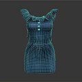 Stylish Blue Sleeveless Dress With Ruffled Collar And Decorative Buttons