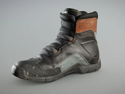 Black High Top Leather Shoes With Brown Ankle Accents And Thick Sole Design 3d model