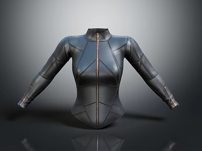 Black Fitted Bodysuit With Sleek Design Zipper Closure And Seam Details 3d model
