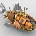 Steampunk Style Orange Fish Building Blocks Model with Mechanical Details and Metallic Accents