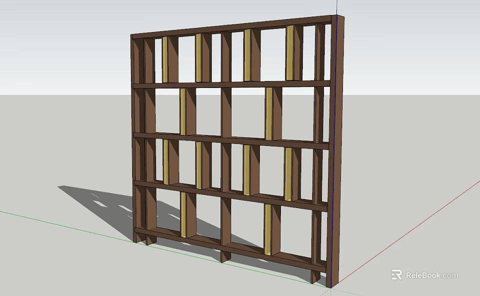 Sturdy Wooden Bookcase With Open Design Multiple Shelves Brown Frame And Yellow Supports 3d model 