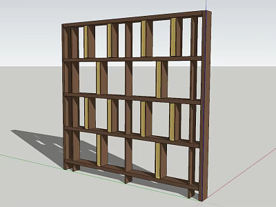 Sturdy Wooden Bookcase With Open Design Multiple Shelves Brown Frame And Yellow Supports 3d model
