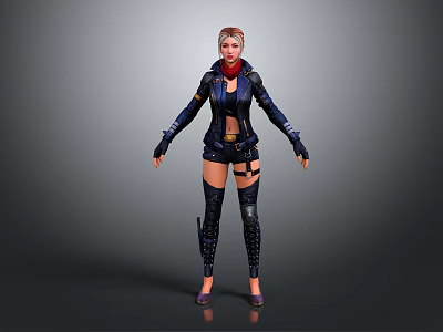 Woman With Red Hair In Futuristic Black Jacket Short Pants And Long Boots 3d model