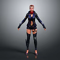 Woman With Red Hair In Futuristic Black Jacket Short Pants And Long Boots