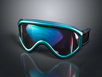 Modern Stylish Ski Goggles with Teal Frame Reflective Lenses and Black Strap 3d model