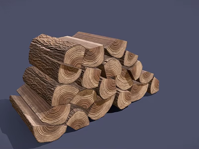 High Quality Natural Wood and Stone Stacked Logs Featuring Visible Growth Rings and Texture 3d model