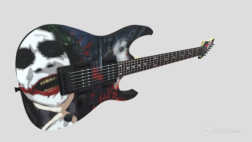 Custom Painted Electric Guitar with Artistic Graffiti Design Using Quality Art Supplies 3d model 
